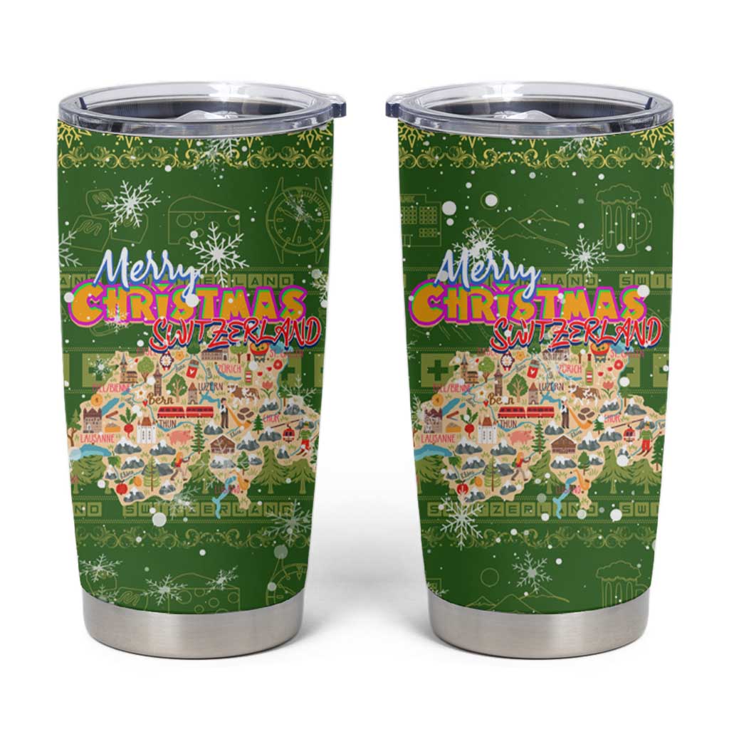 Merry Christmas Switzerland Tumbler Cup Xmas Travel Map - Wonder Print Shop
