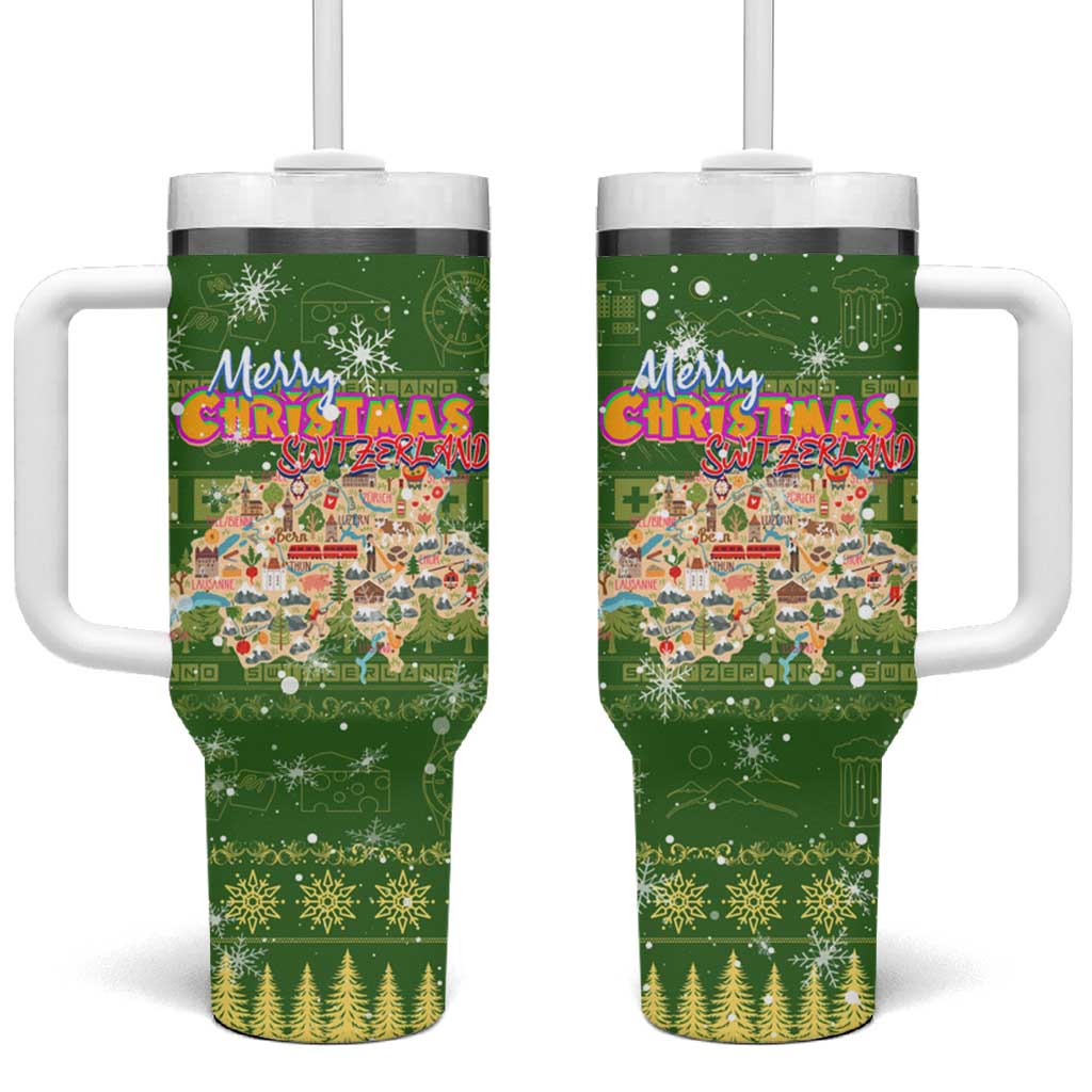 Merry Christmas Switzerland Tumbler With Handle Xmas Travel Map - Wonder Print Shop