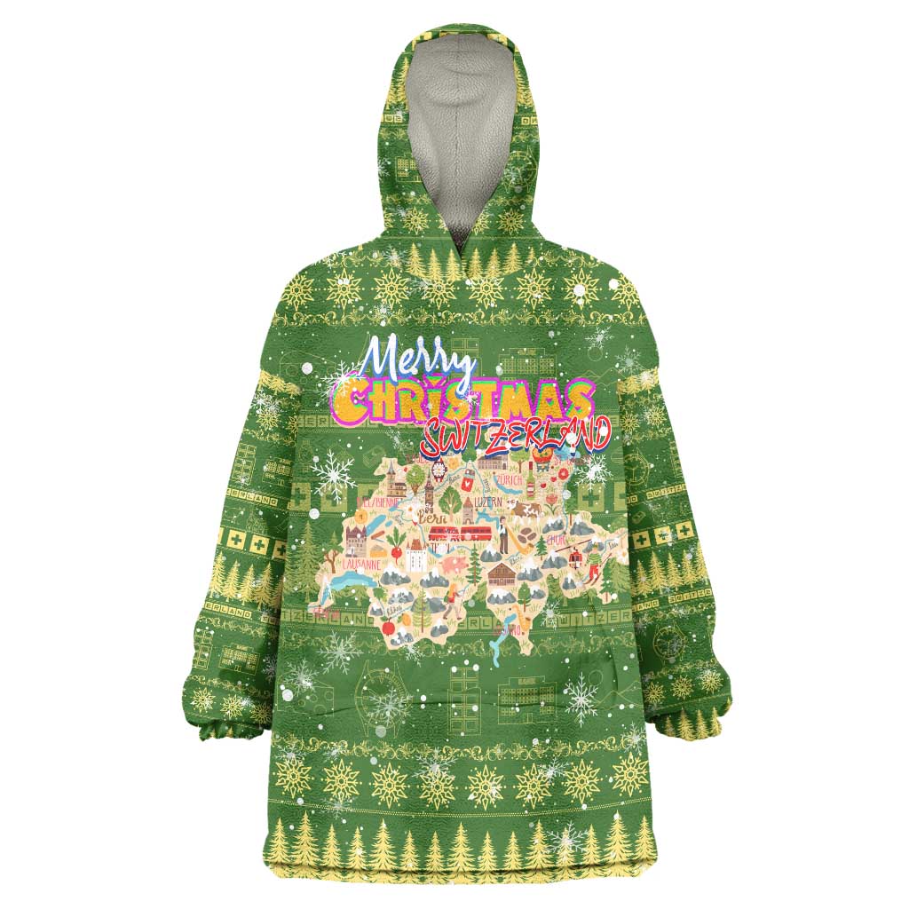 Merry Christmas Switzerland Wearable Blanket Hoodie Xmas Travel Map - Wonder Print Shop