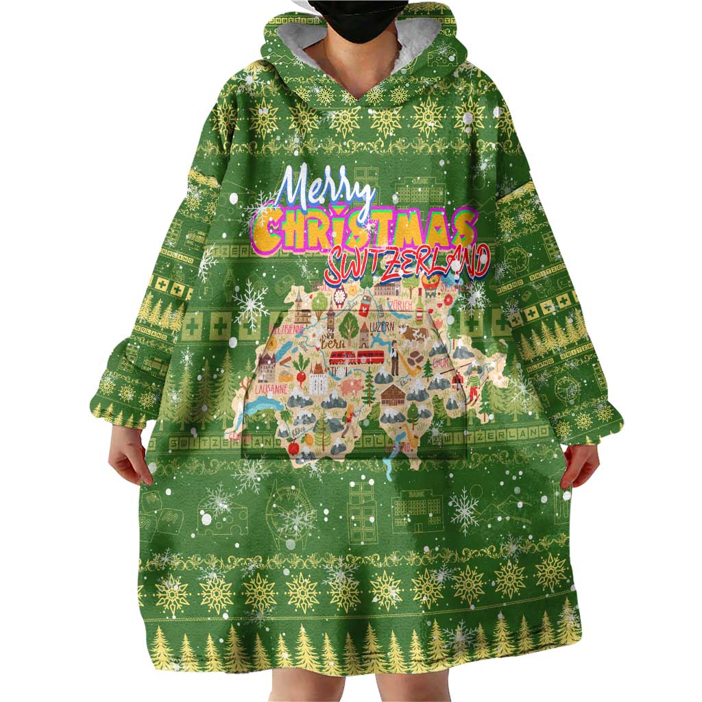 Merry Christmas Switzerland Wearable Blanket Hoodie Xmas Travel Map - Wonder Print Shop