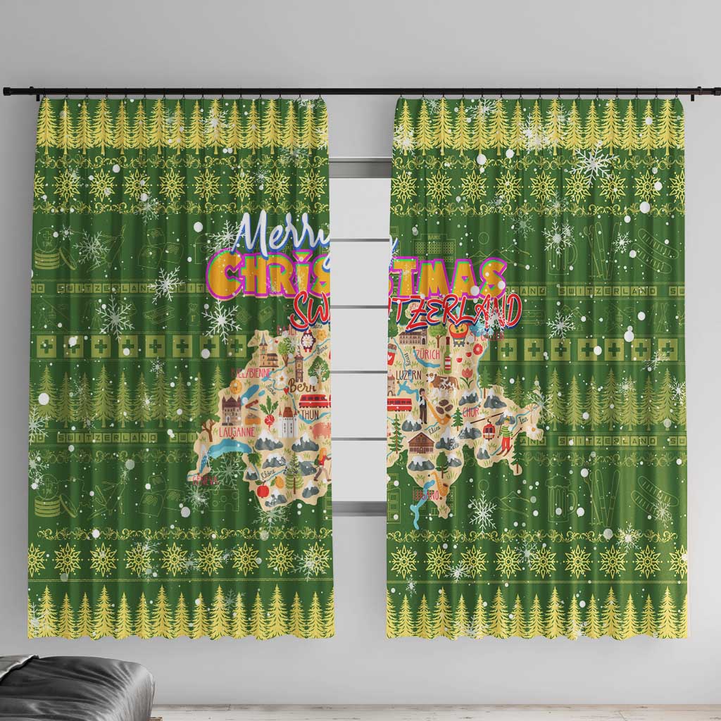 Merry Christmas Switzerland Window Curtain Xmas Travel Map - Wonder Print Shop