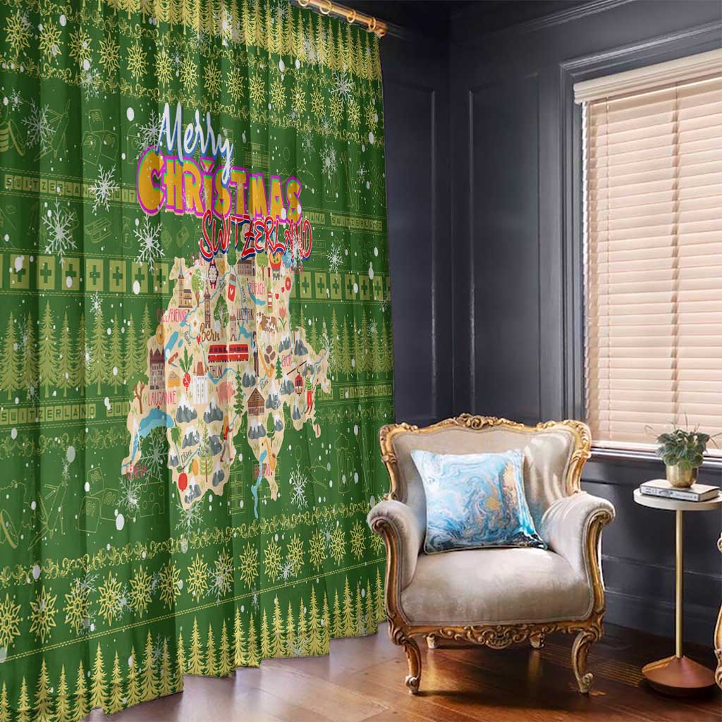 Merry Christmas Switzerland Window Curtain Xmas Travel Map - Wonder Print Shop