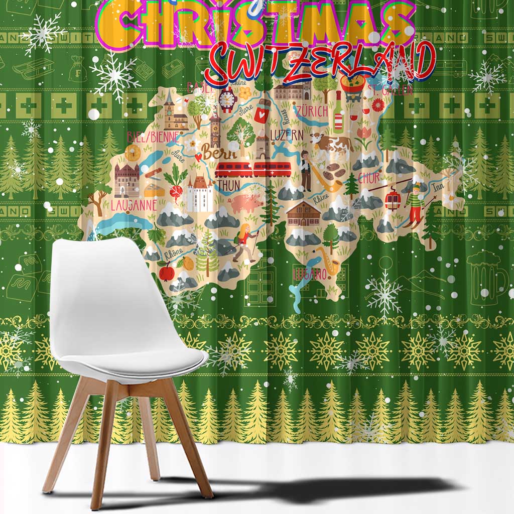Merry Christmas Switzerland Window Curtain Xmas Travel Map - Wonder Print Shop