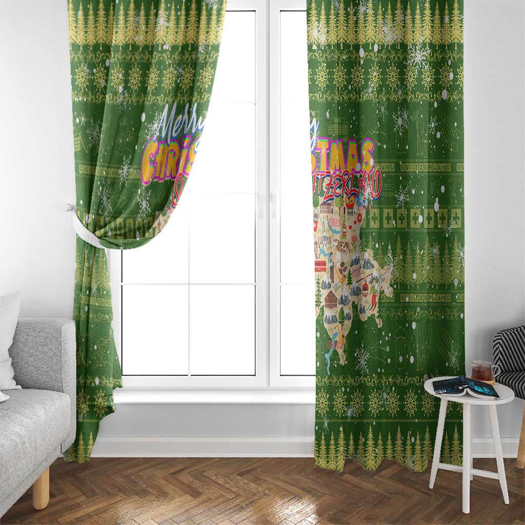 Merry Christmas Switzerland Window Curtain Xmas Travel Map - Wonder Print Shop