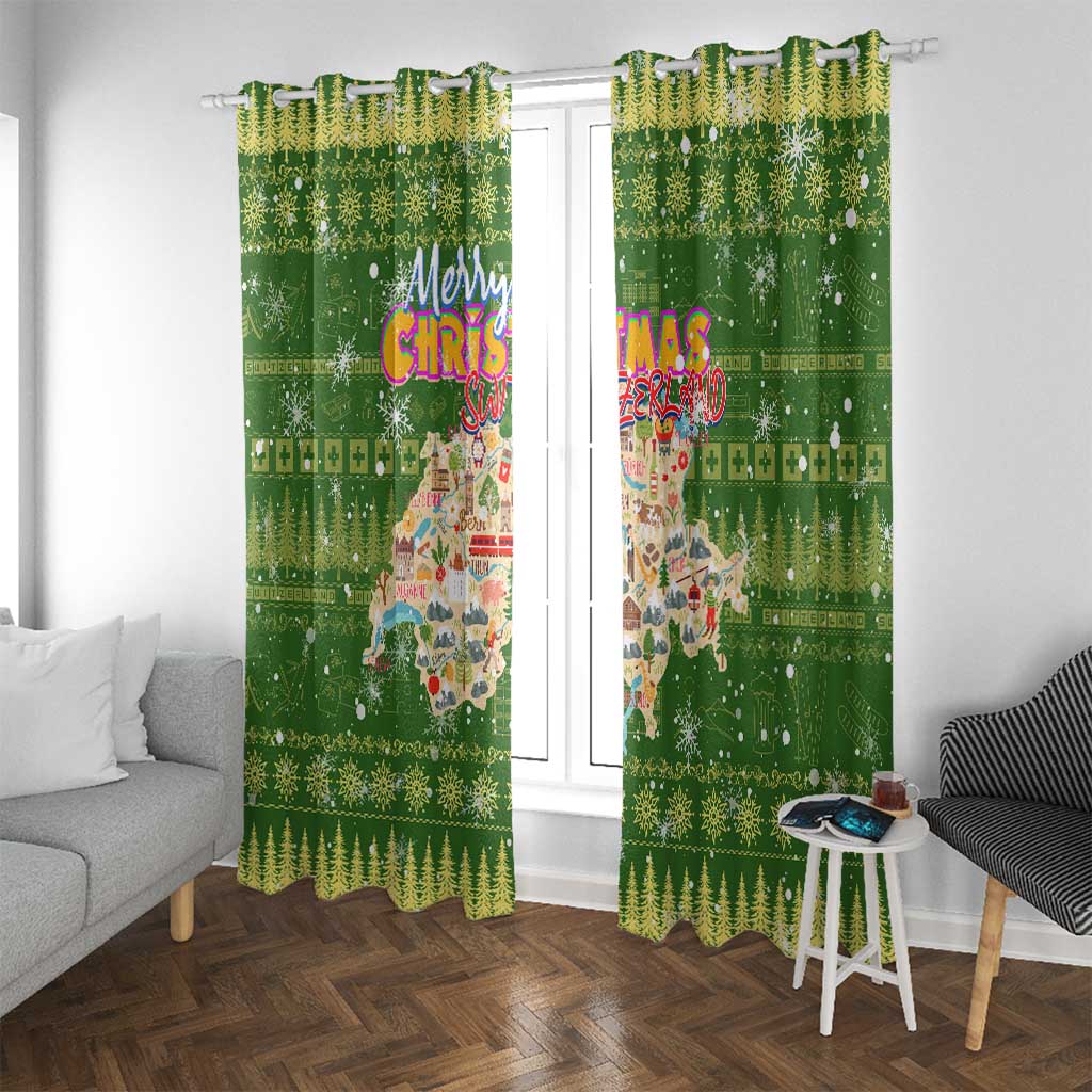 Merry Christmas Switzerland Window Curtain Xmas Travel Map - Wonder Print Shop