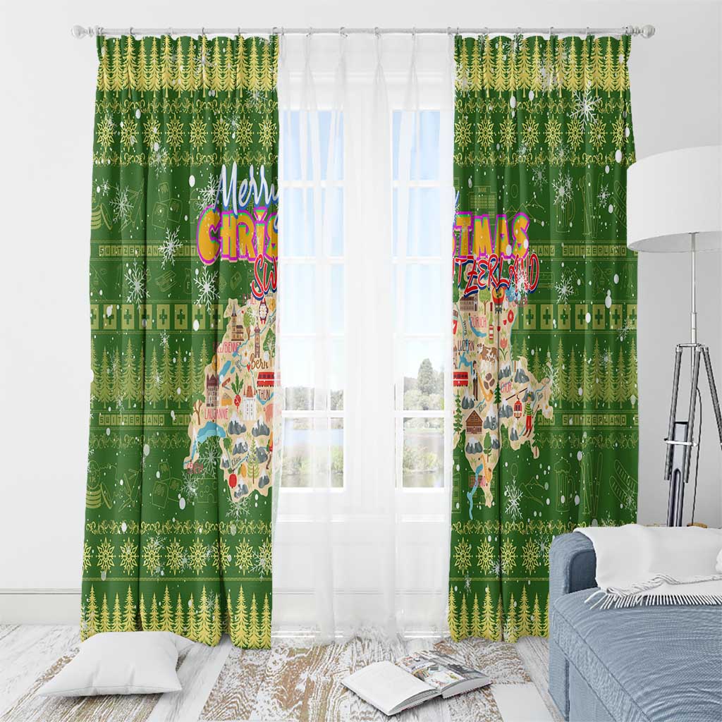 Merry Christmas Switzerland Window Curtain Xmas Travel Map - Wonder Print Shop