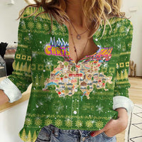 Merry Christmas Switzerland Women Casual Shirt Xmas Travel Map - Wonder Print Shop