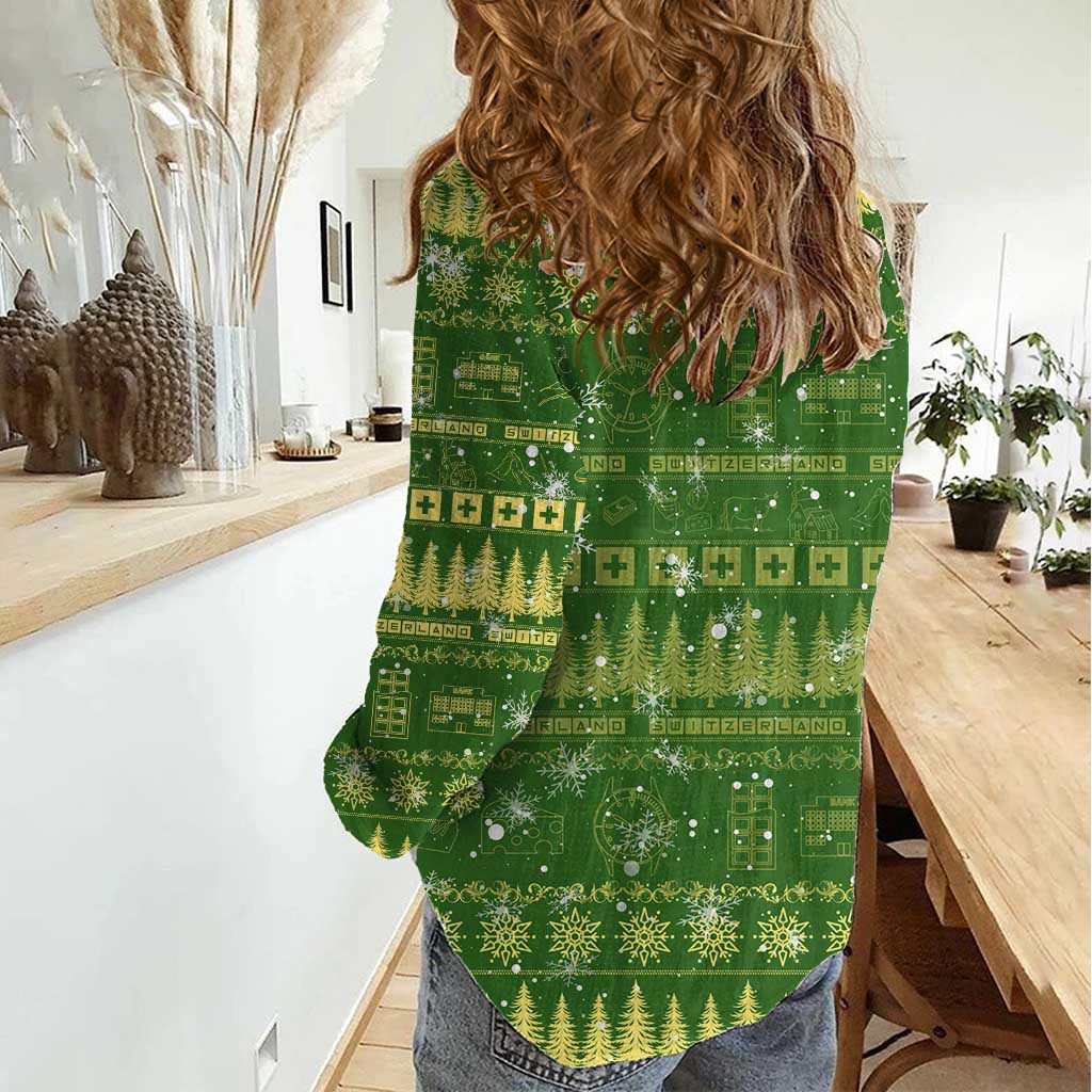 Merry Christmas Switzerland Women Casual Shirt Xmas Travel Map - Wonder Print Shop