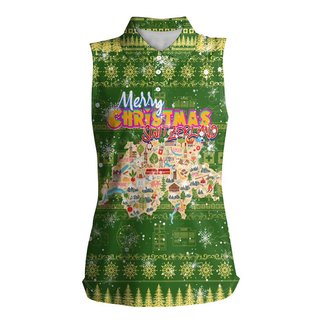Merry Christmas Switzerland Women Sleeveless Polo Shirt Xmas Travel Map - Wonder Print Shop