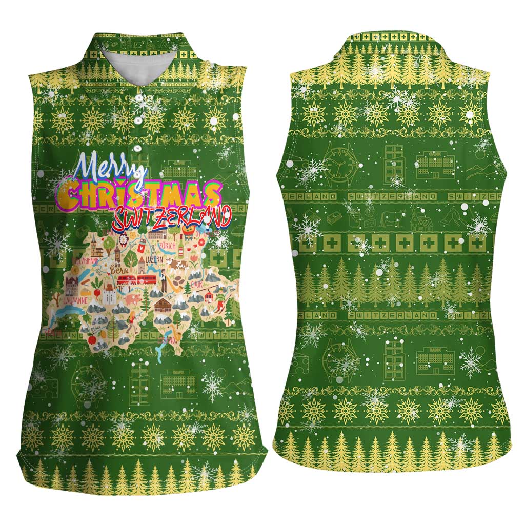Merry Christmas Switzerland Women Sleeveless Polo Shirt Xmas Travel Map - Wonder Print Shop