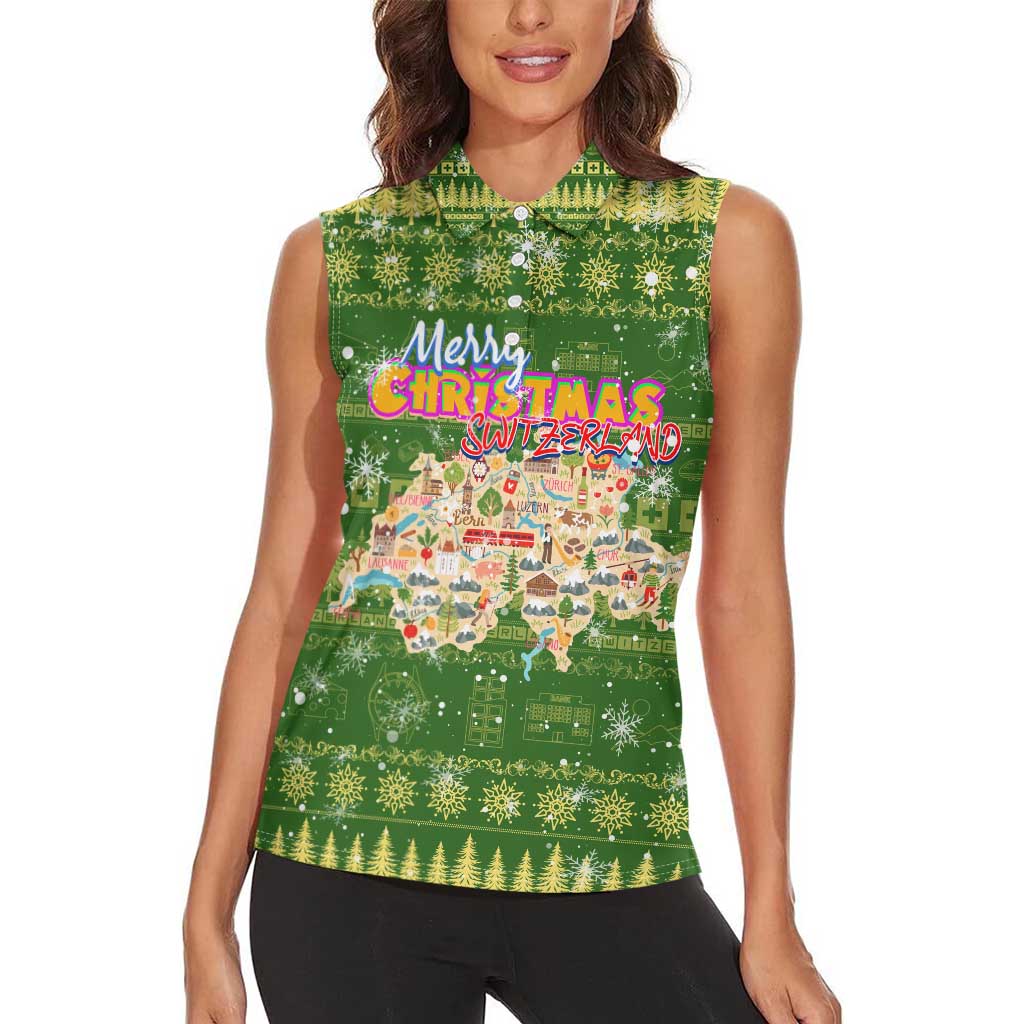 Merry Christmas Switzerland Women Sleeveless Polo Shirt Xmas Travel Map - Wonder Print Shop