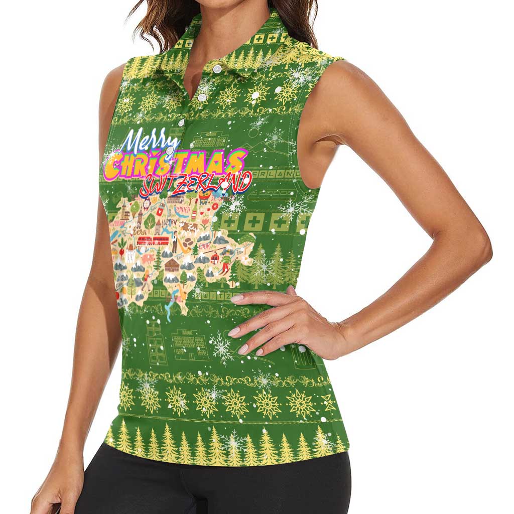Merry Christmas Switzerland Women Sleeveless Polo Shirt Xmas Travel Map - Wonder Print Shop