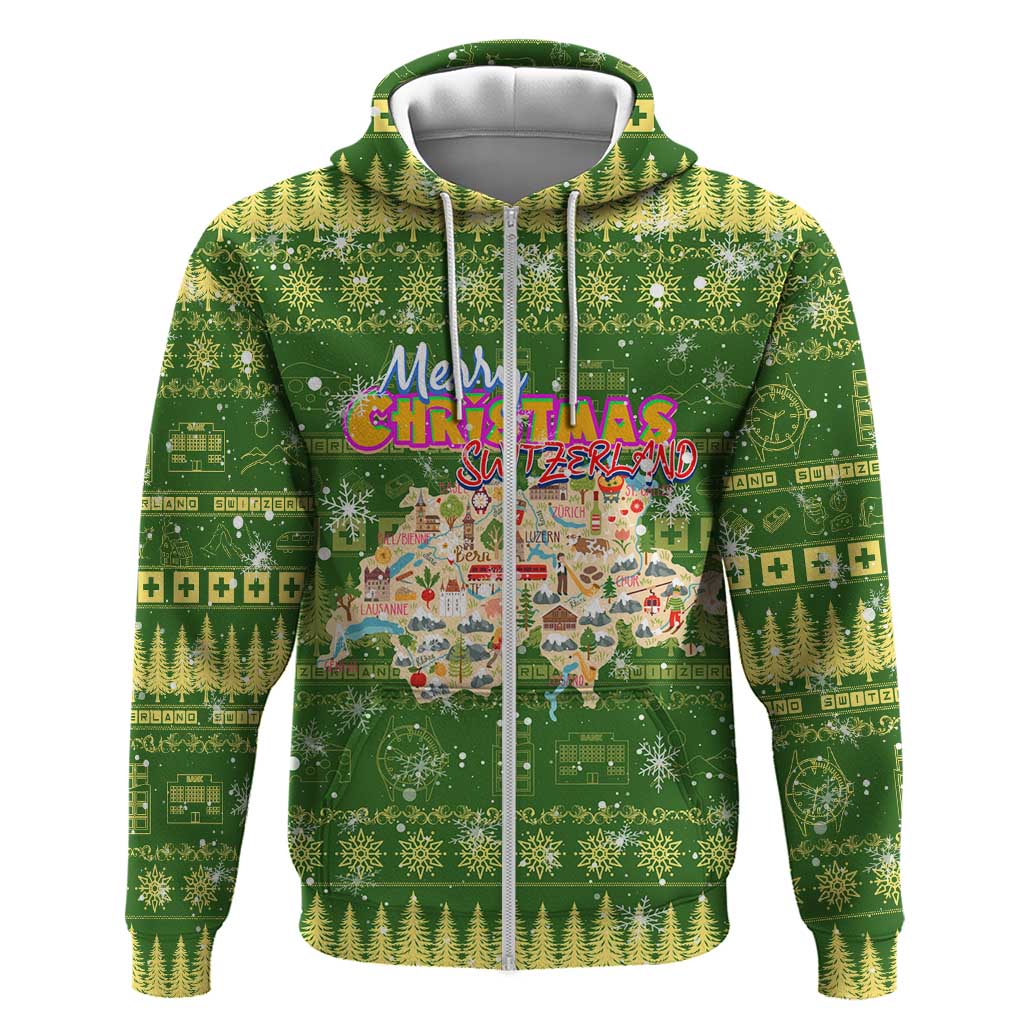 Merry Christmas Switzerland Zip Hoodie Xmas Travel Map - Wonder Print Shop