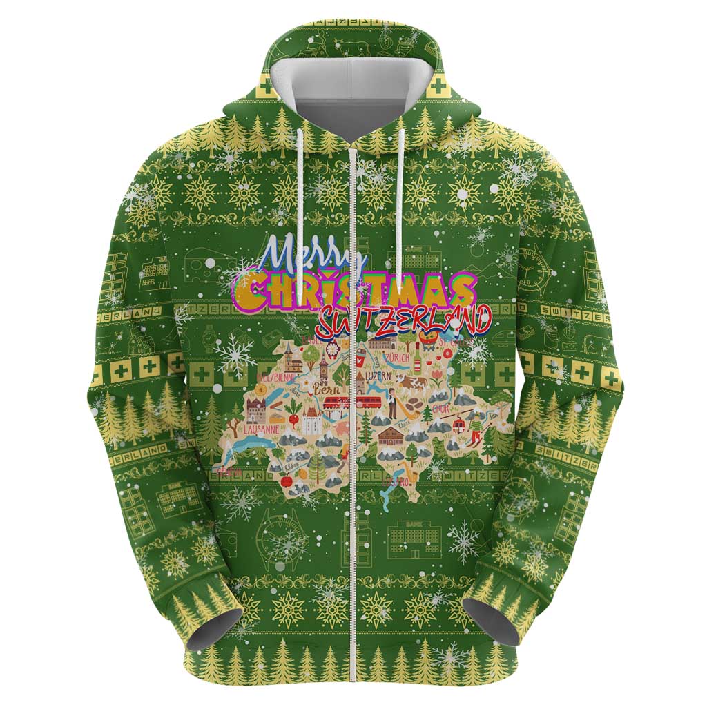 Merry Christmas Switzerland Zip Hoodie Xmas Travel Map - Wonder Print Shop