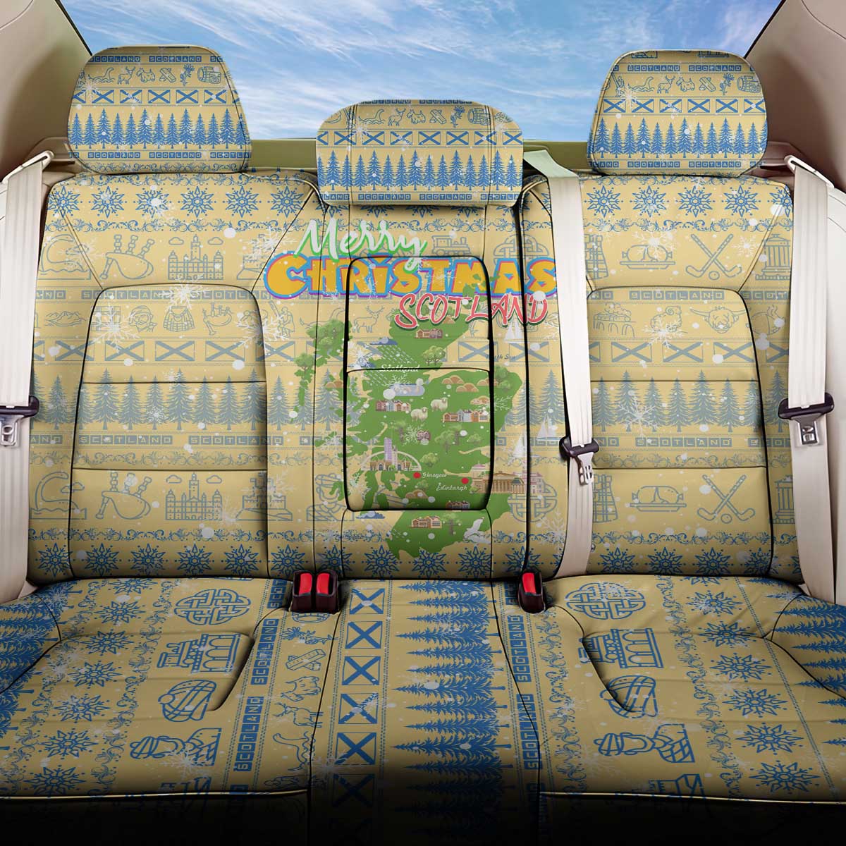 Merry Christmas Scotland Back Car Seat Cover Xmas Travel Map - Wonder Print Shop