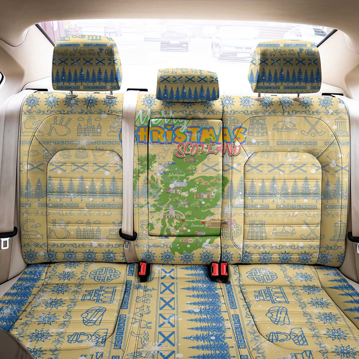 Merry Christmas Scotland Back Car Seat Cover Xmas Travel Map - Wonder Print Shop