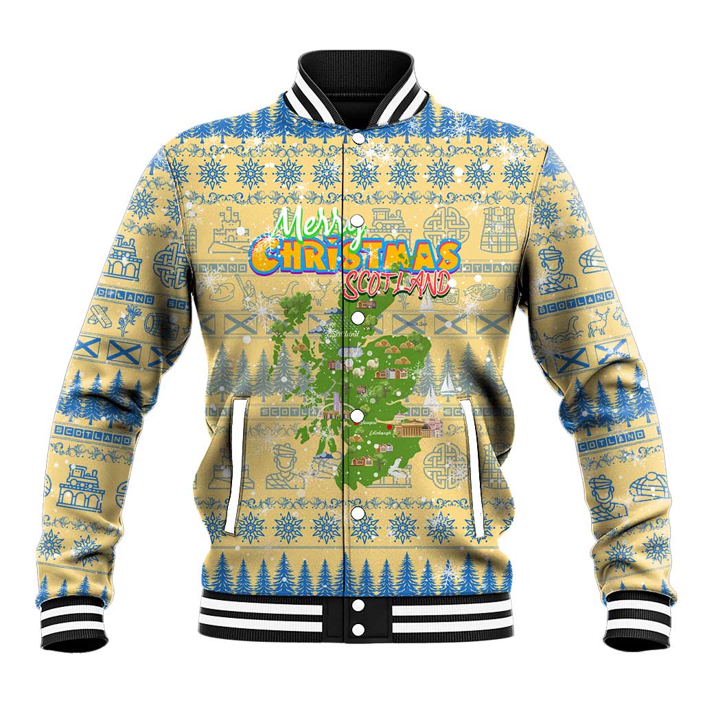 Merry Christmas Scotland Baseball Jacket Xmas Travel Map - Wonder Print Shop