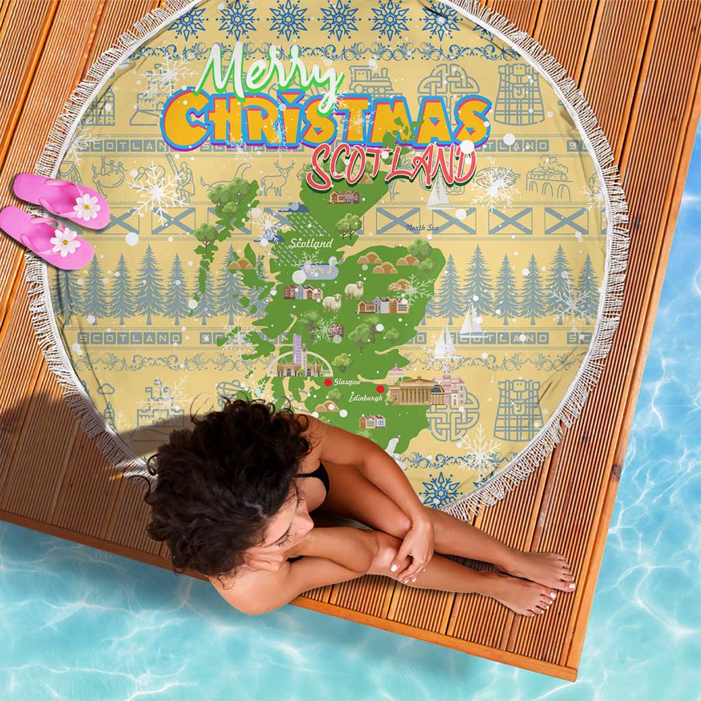 Merry Christmas Scotland Beach Blanket Xmas Travel Map - Wonder Print Shop