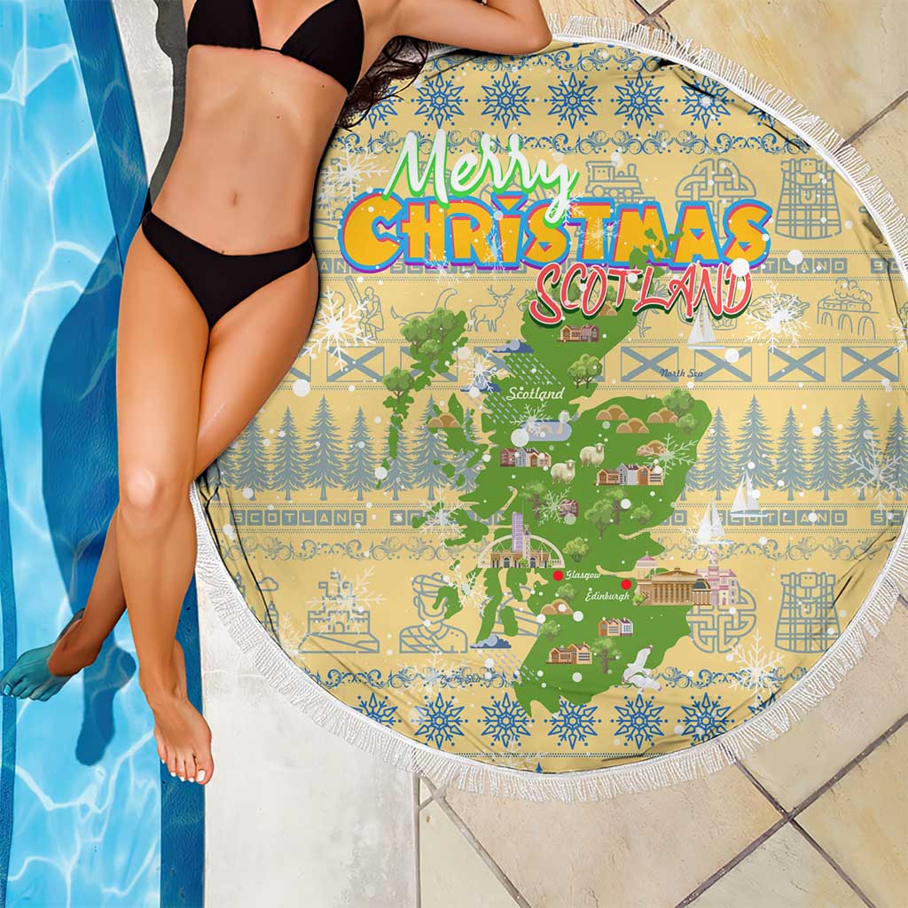 Merry Christmas Scotland Beach Blanket Xmas Travel Map - Wonder Print Shop
