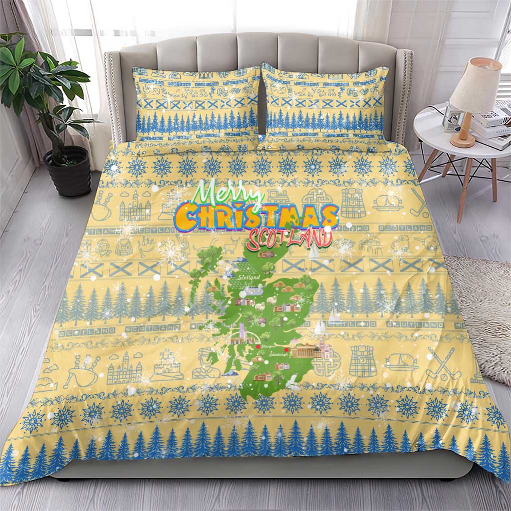 Merry Christmas Scotland Bedding Set Xmas Travel Map - Wonder Print Shop