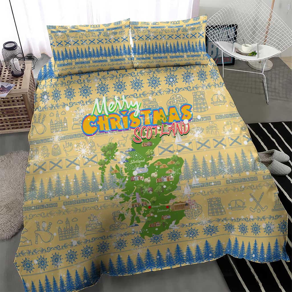 Merry Christmas Scotland Bedding Set Xmas Travel Map - Wonder Print Shop
