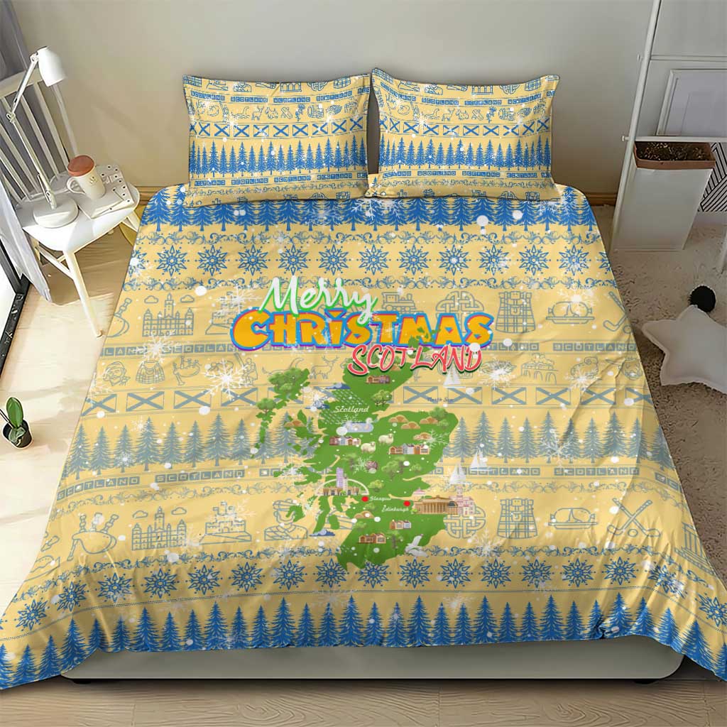 Merry Christmas Scotland Bedding Set Xmas Travel Map - Wonder Print Shop