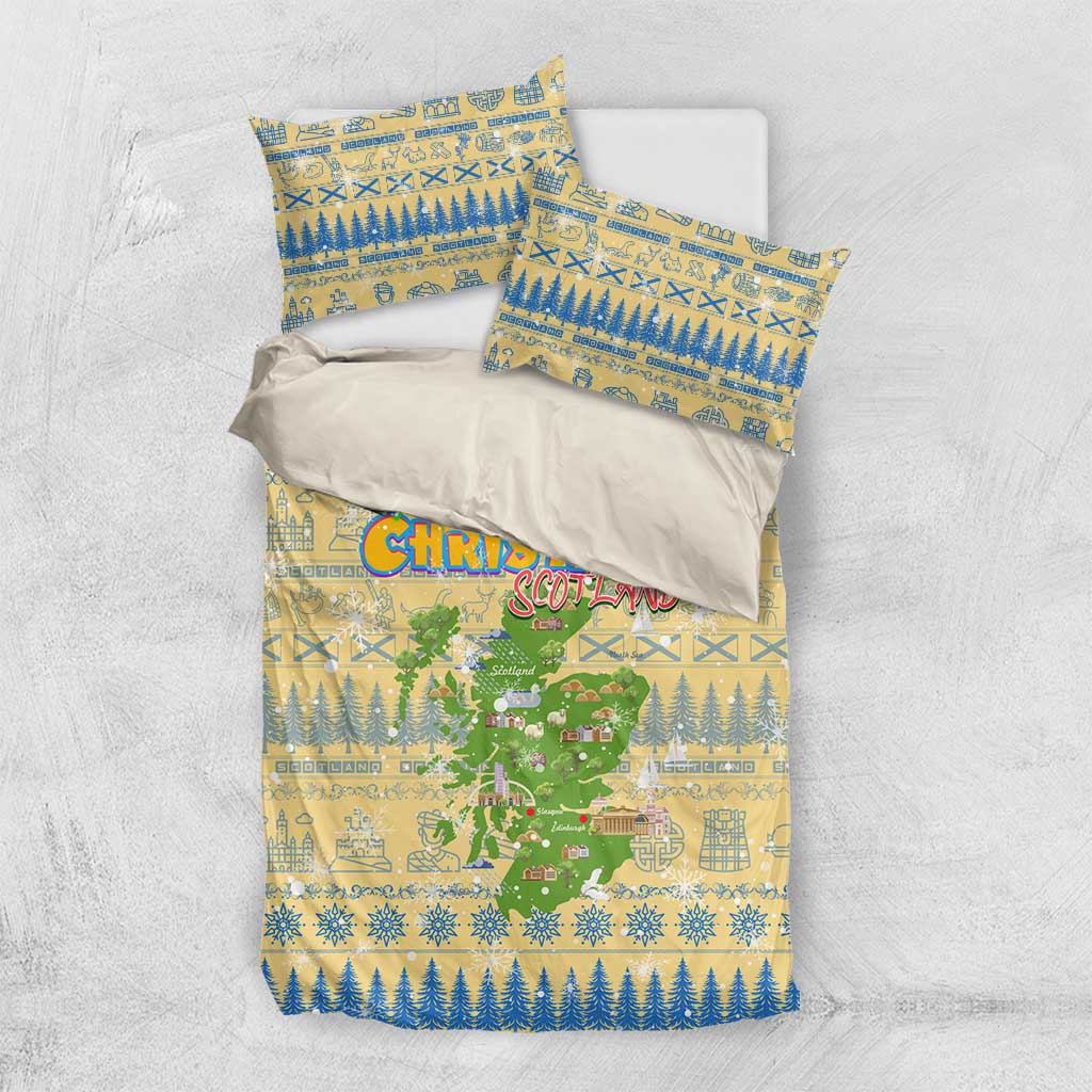 Merry Christmas Scotland Bedding Set Xmas Travel Map - Wonder Print Shop