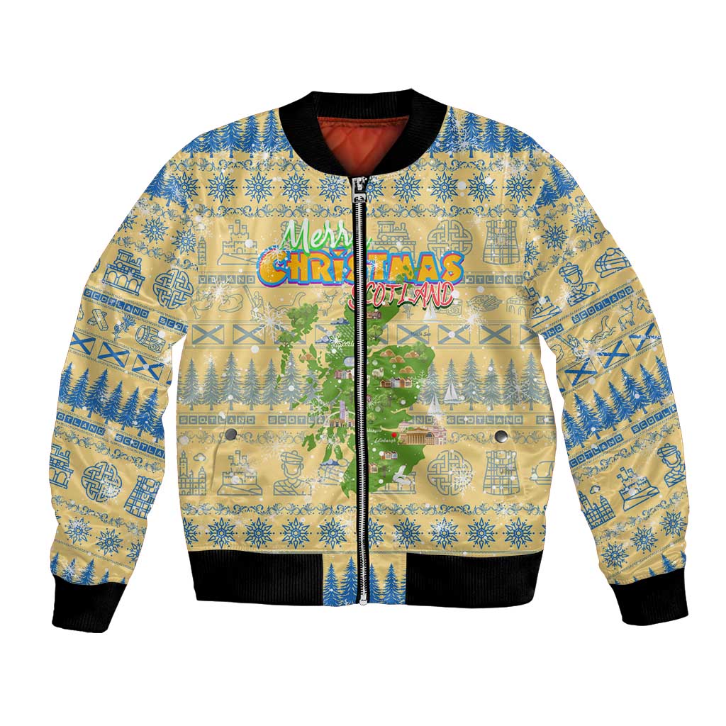 Merry Christmas Scotland Bomber Jacket Xmas Travel Map - Wonder Print Shop