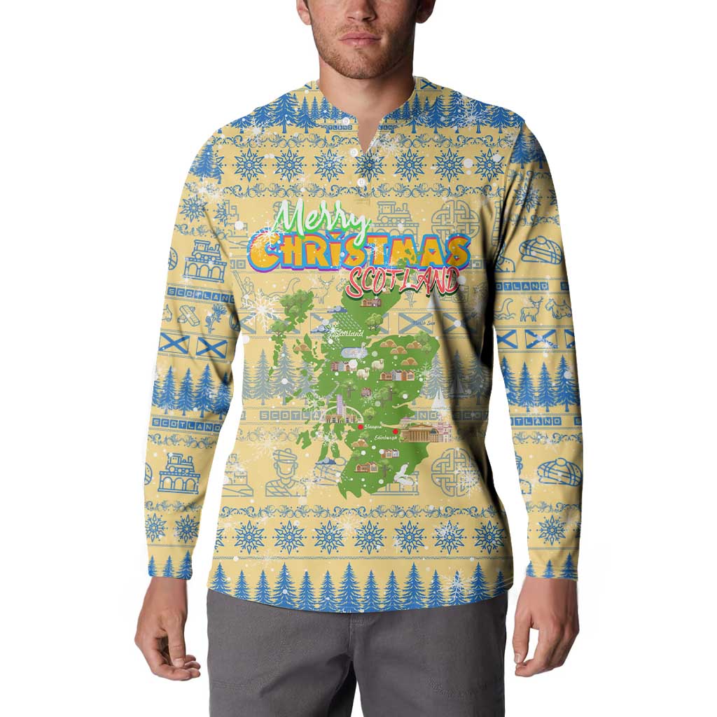 Merry Christmas Scotland Button Sweatshirt Xmas Travel Map - Wonder Print Shop
