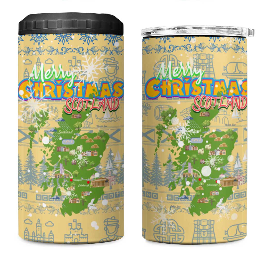Merry Christmas Scotland 4 in 1 Can Cooler Tumbler Xmas Travel Map - Wonder Print Shop