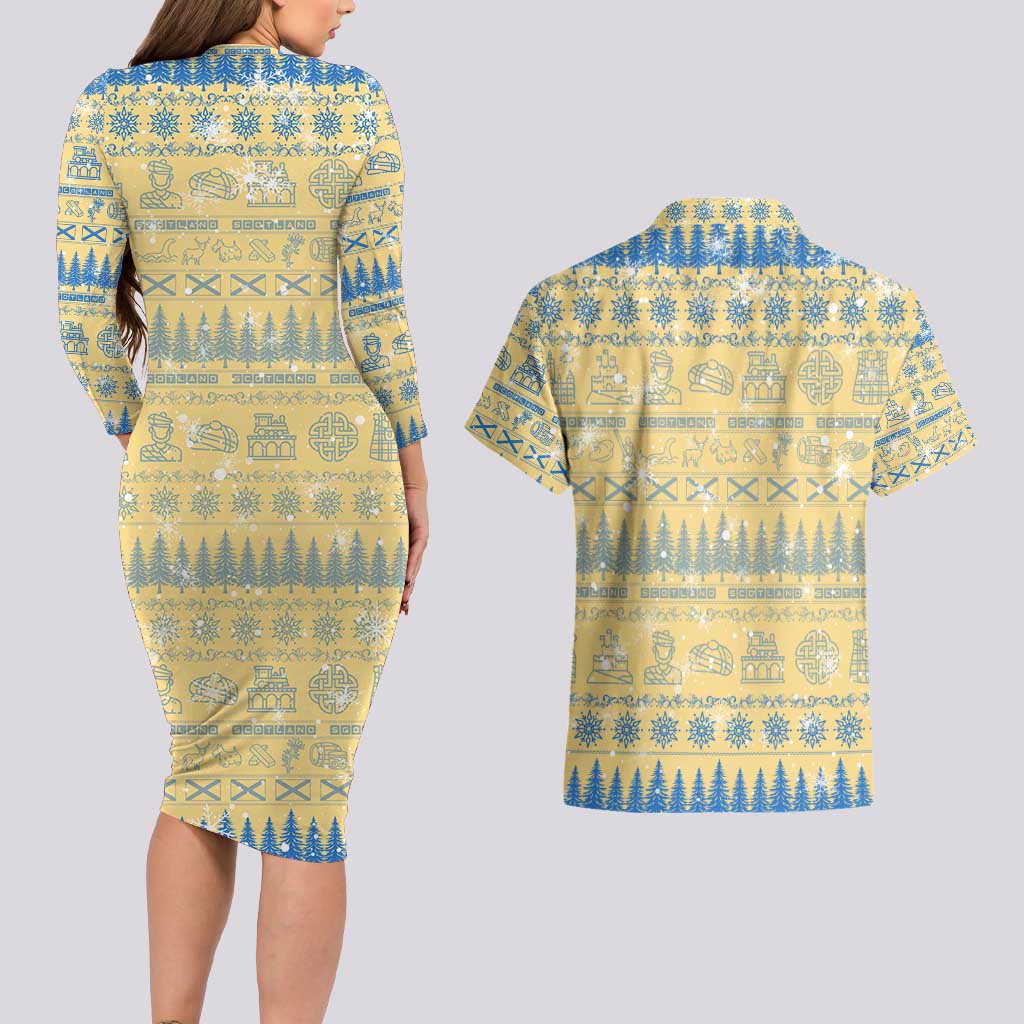 Merry Christmas Scotland Couples Matching Long Sleeve Bodycon Dress and Hawaiian Shirt Xmas Travel Map - Wonder Print Shop