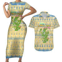 Merry Christmas Scotland Couples Matching Short Sleeve Bodycon Dress and Hawaiian Shirt Xmas Travel Map - Wonder Print Shop