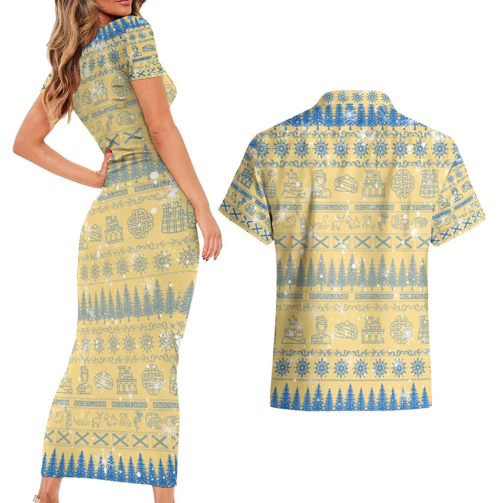 Merry Christmas Scotland Couples Matching Short Sleeve Bodycon Dress and Hawaiian Shirt Xmas Travel Map - Wonder Print Shop