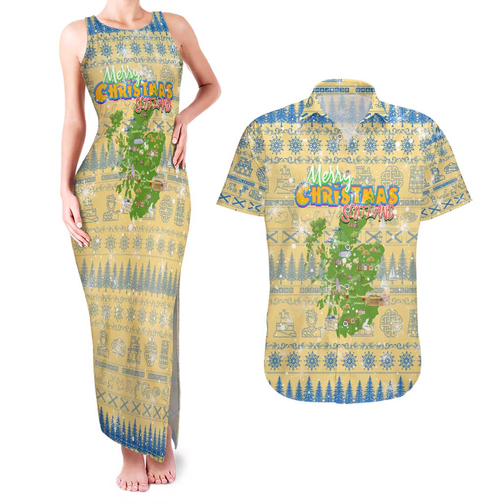 Merry Christmas Scotland Couples Matching Tank Maxi Dress and Hawaiian Shirt Xmas Travel Map - Wonder Print Shop