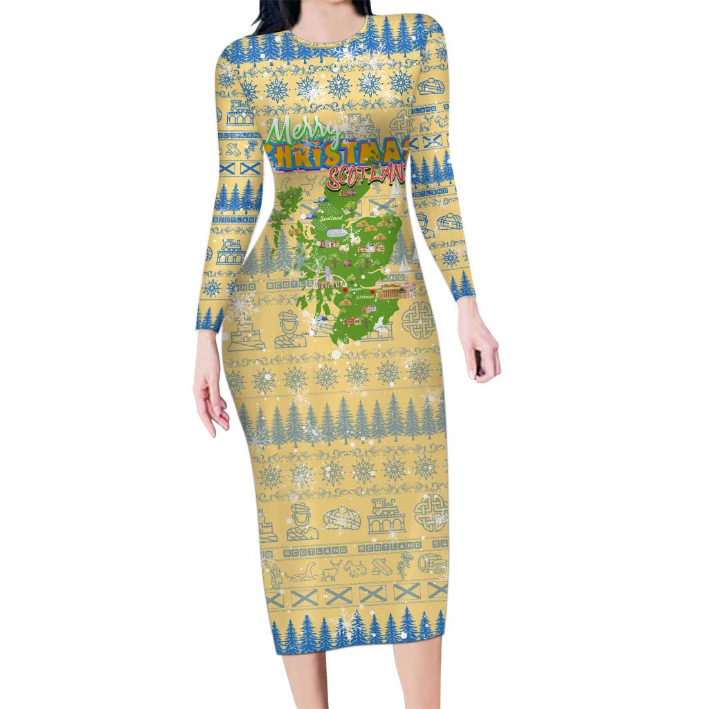 Merry Christmas Scotland Family Matching Long Sleeve Bodycon Dress and Hawaiian Shirt Xmas Travel Map - Wonder Print Shop