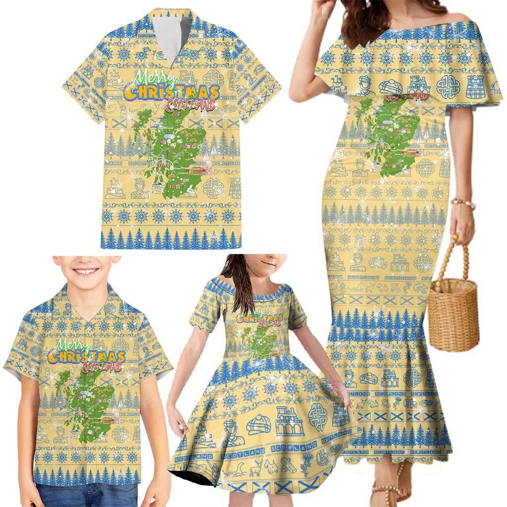 Merry Christmas Scotland Family Matching Mermaid Dress and Hawaiian Shirt Xmas Travel Map - Wonder Print Shop
