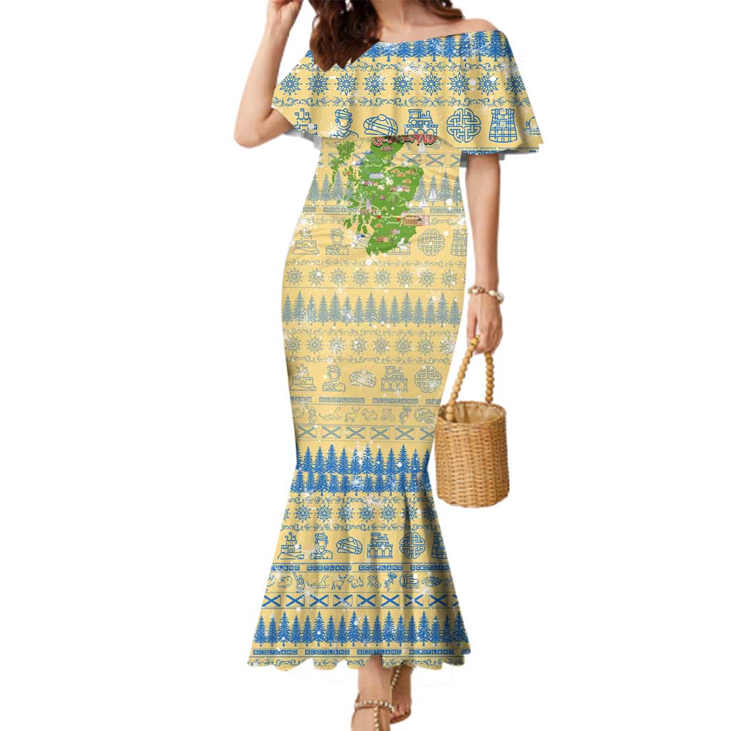 Merry Christmas Scotland Family Matching Mermaid Dress and Hawaiian Shirt Xmas Travel Map - Wonder Print Shop