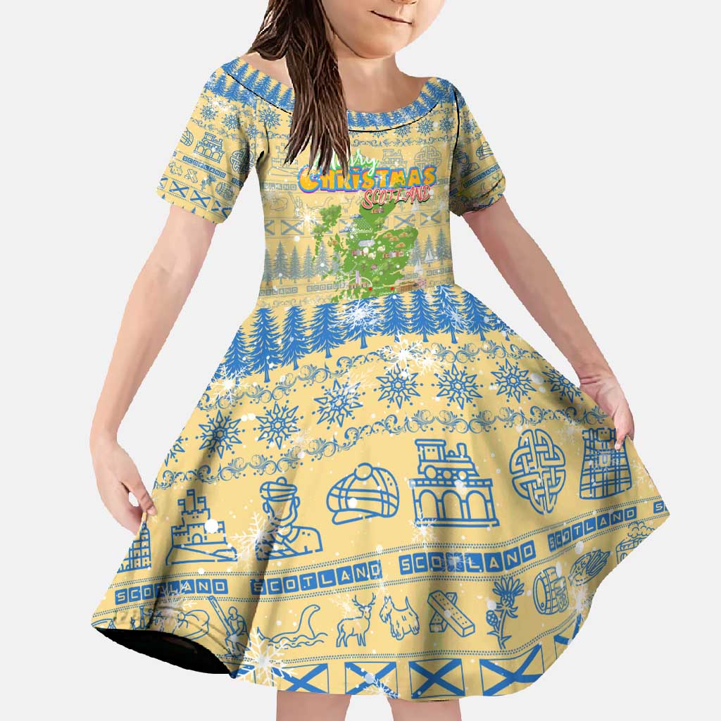 Merry Christmas Scotland Family Matching Off Shoulder Maxi Dress and Hawaiian Shirt Xmas Travel Map - Wonder Print Shop