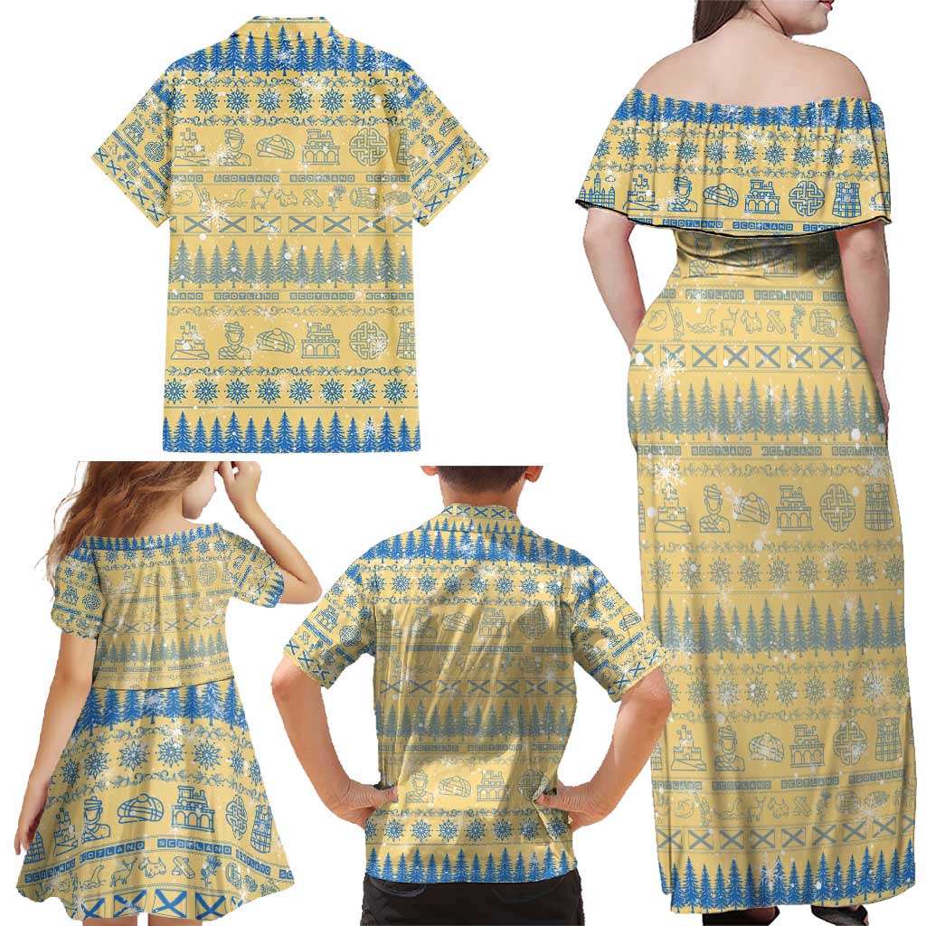 Merry Christmas Scotland Family Matching Off Shoulder Maxi Dress and Hawaiian Shirt Xmas Travel Map - Wonder Print Shop