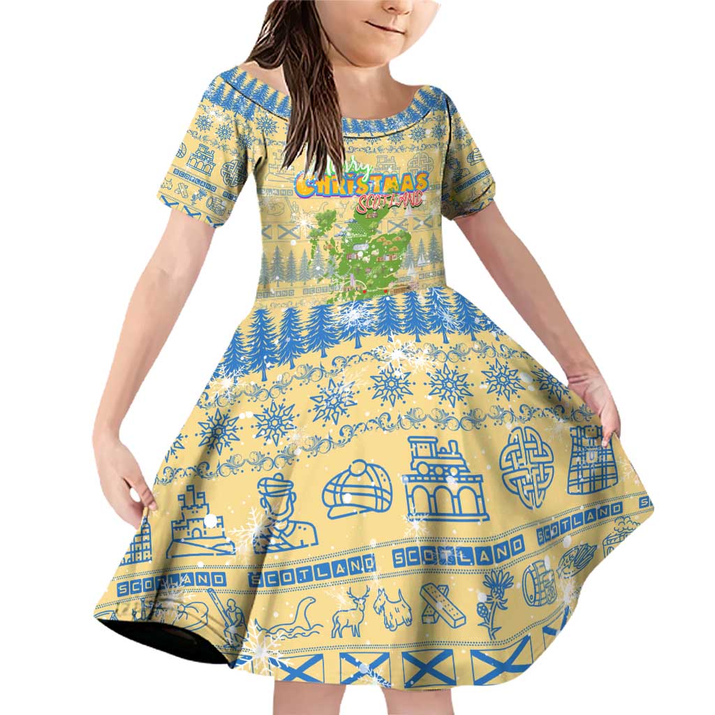 Merry Christmas Scotland Family Matching Off Shoulder Short Dress and Hawaiian Shirt Xmas Travel Map - Wonder Print Shop