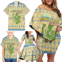 Merry Christmas Scotland Family Matching Off Shoulder Short Dress and Hawaiian Shirt Xmas Travel Map - Wonder Print Shop