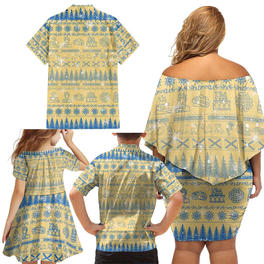 Merry Christmas Scotland Family Matching Off Shoulder Short Dress and Hawaiian Shirt Xmas Travel Map - Wonder Print Shop