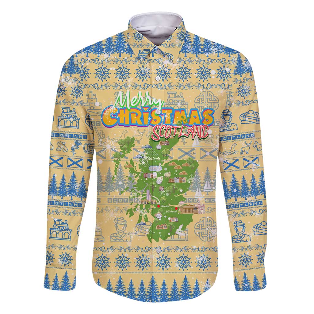 Merry Christmas Scotland Family Matching Off Shoulder Short Dress and Hawaiian Shirt Xmas Travel Map - Wonder Print Shop
