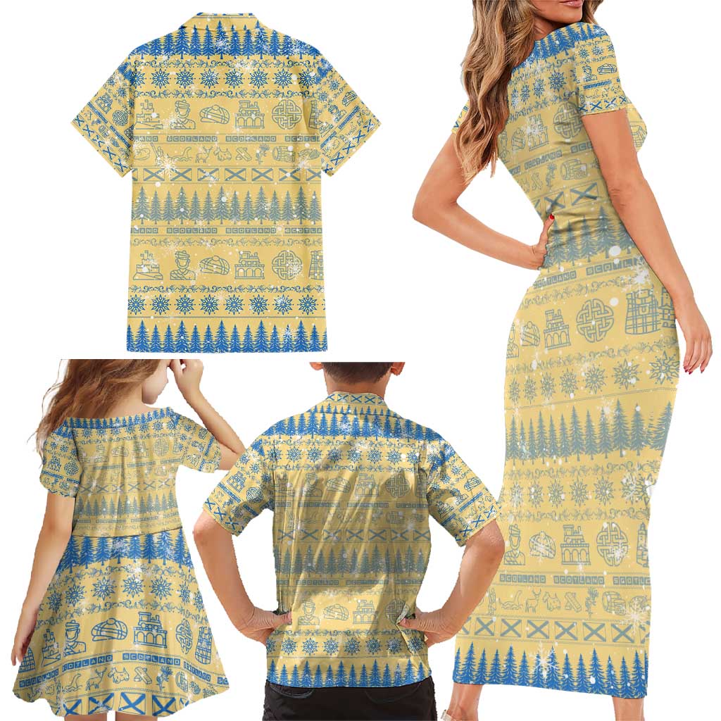 Merry Christmas Scotland Family Matching Short Sleeve Bodycon Dress and Hawaiian Shirt Xmas Travel Map - Wonder Print Shop