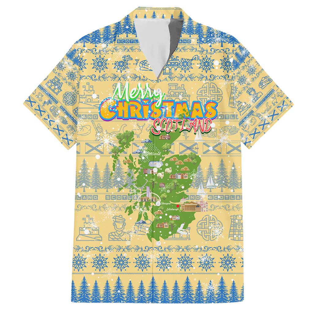 Merry Christmas Scotland Family Matching Short Sleeve Bodycon Dress and Hawaiian Shirt Xmas Travel Map - Wonder Print Shop