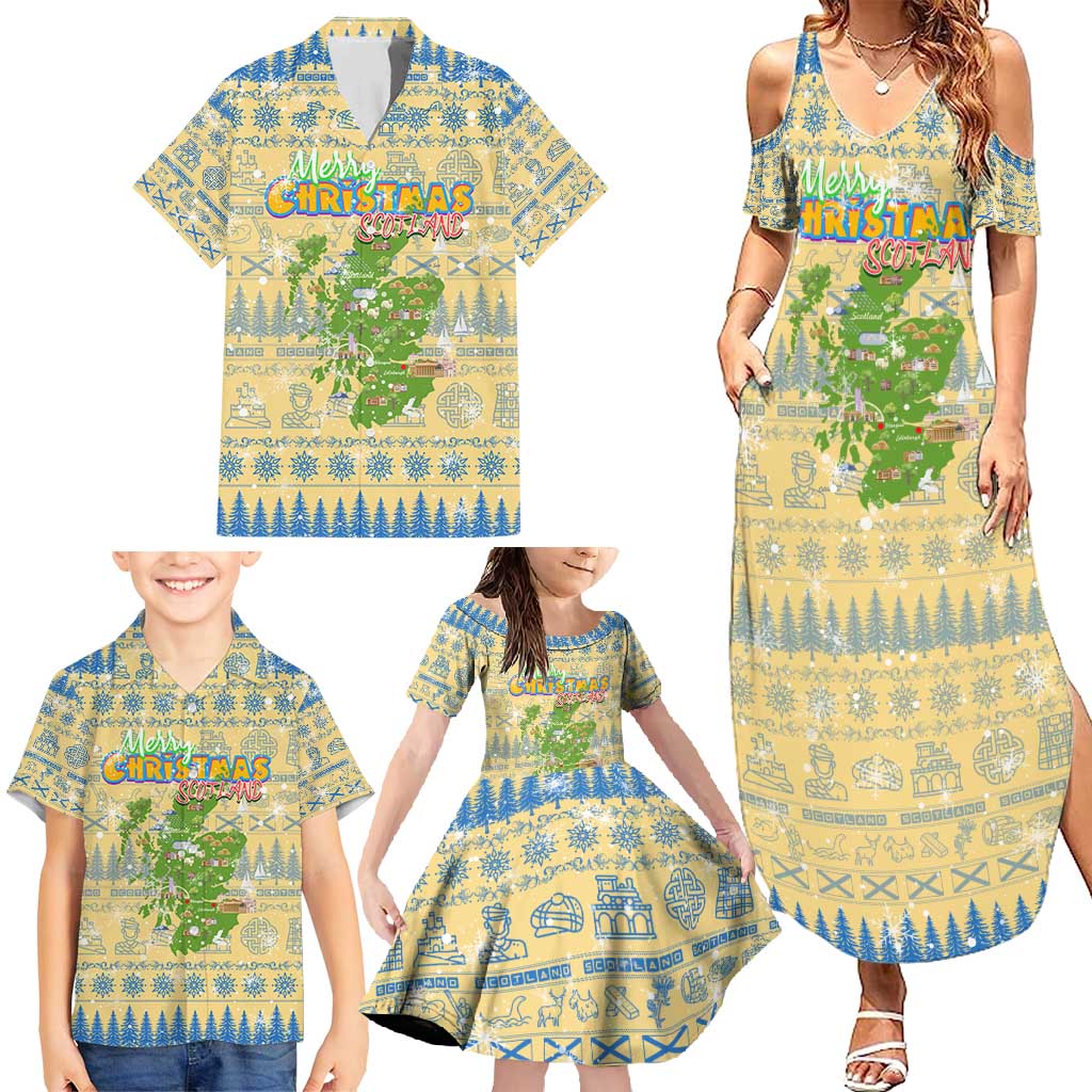 Merry Christmas Scotland Family Matching Summer Maxi Dress and Hawaiian Shirt Xmas Travel Map - Wonder Print Shop