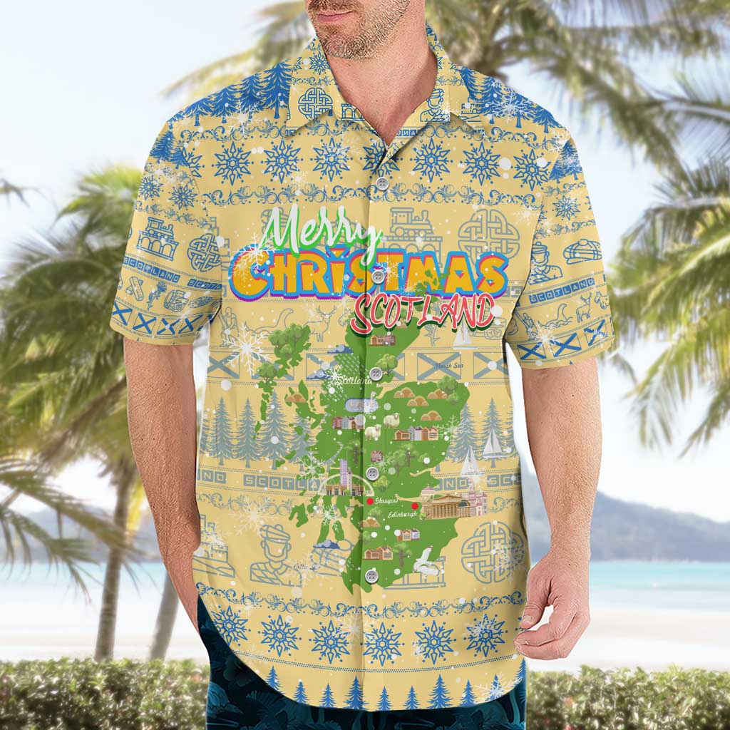 Merry Christmas Scotland Hawaiian Shirt Xmas Travel Map - Wonder Print Shop