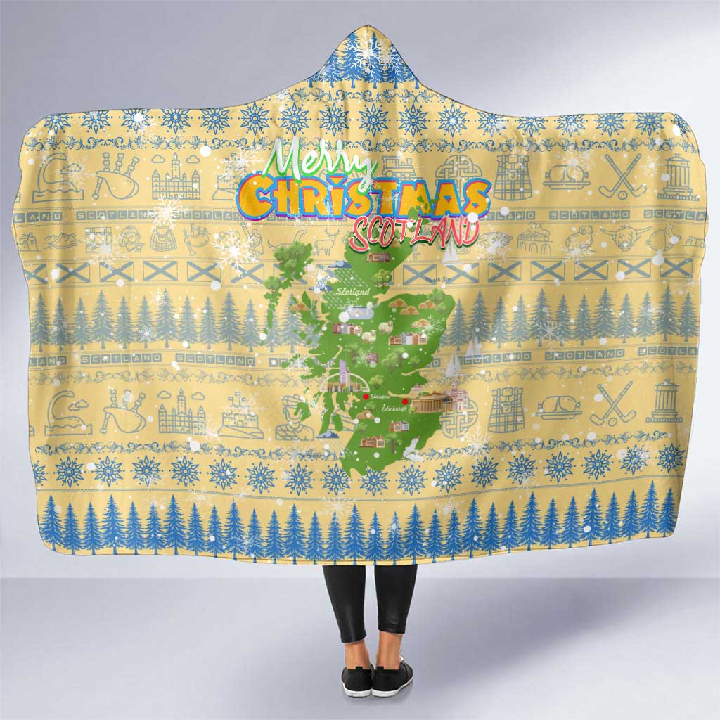 Merry Christmas Scotland Hooded Blanket Xmas Travel Map - Wonder Print Shop
