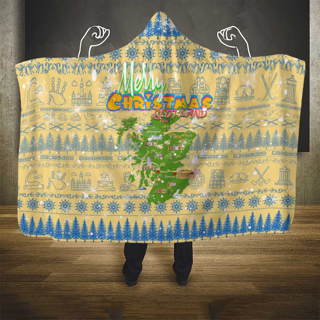 Merry Christmas Scotland Hooded Blanket Xmas Travel Map - Wonder Print Shop