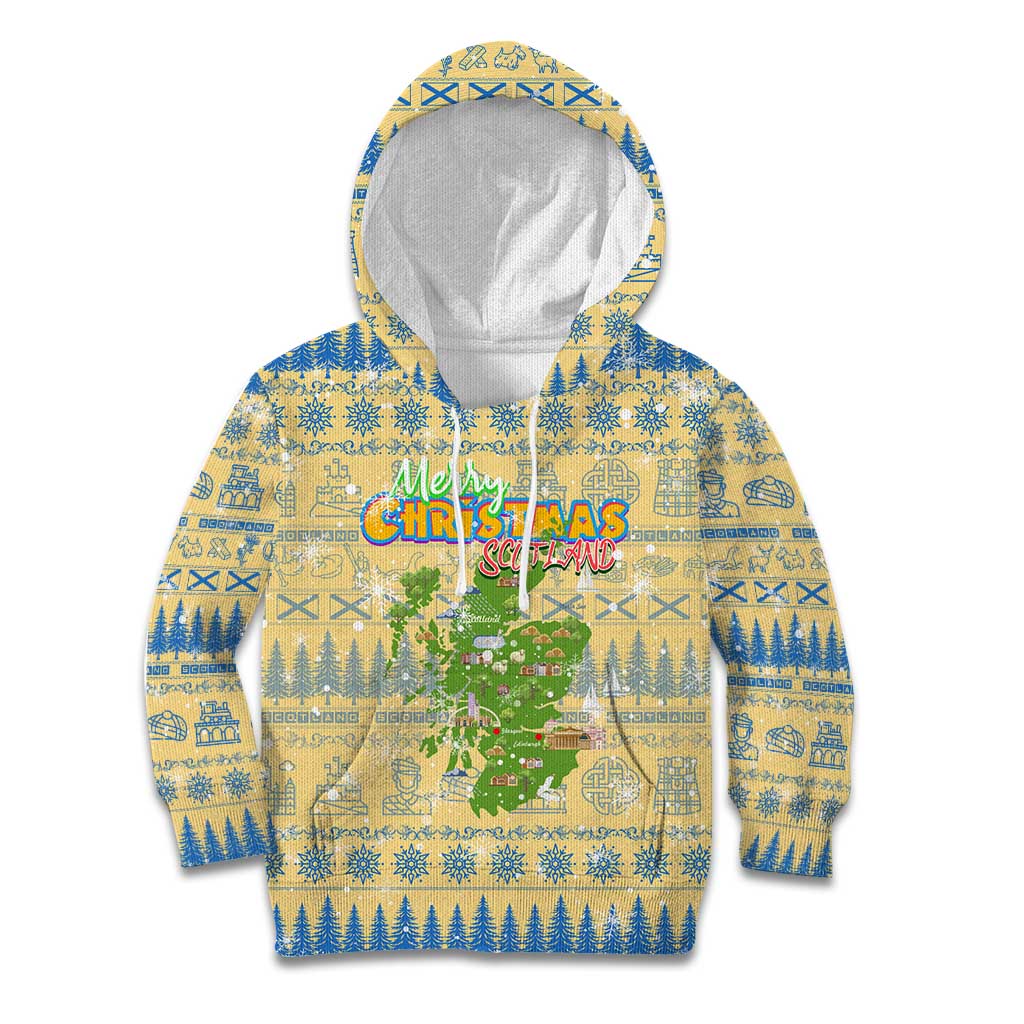 Merry Christmas Scotland Kid Hoodie Xmas Travel Map - Wonder Print Shop